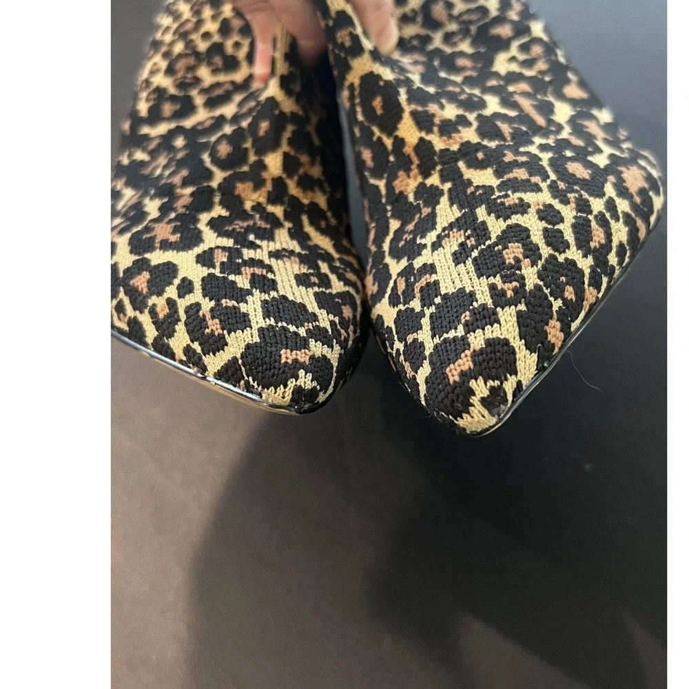 Something Navy Leopard Print Knit Sock Booties Pointed Toe Stiletto Heels Size 9